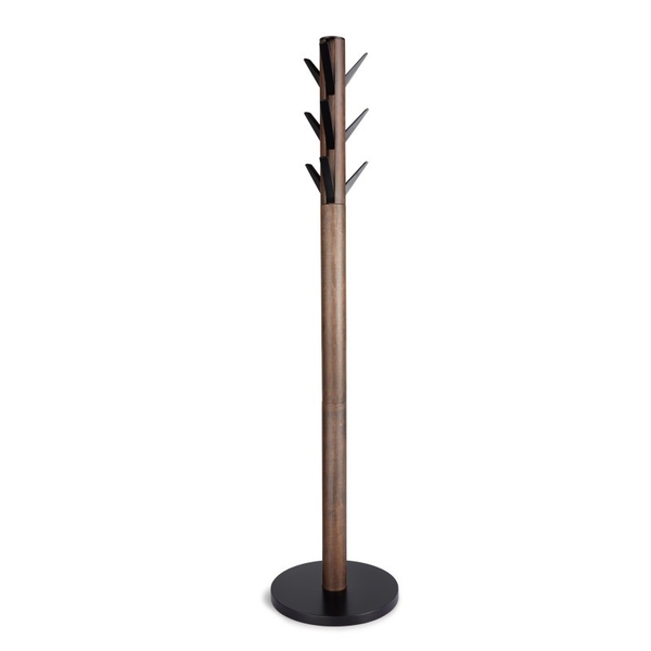 Umbra Flapper Wooden Coat Rack Black/Walnut with 9 Aluminum Hooks